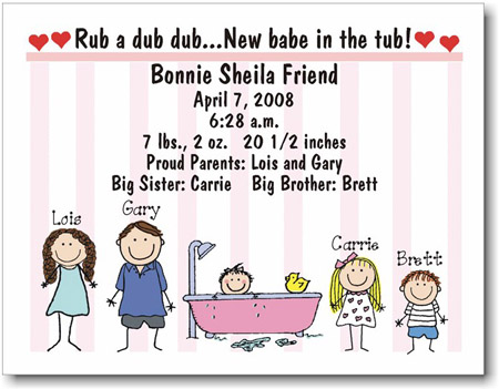 Pen At Hand Stick Figures Birth Announcements - Tub Wallpaper - Girl